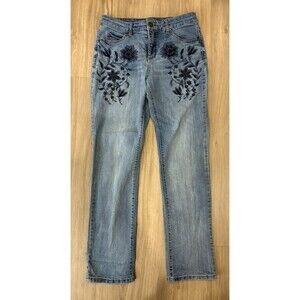 Bandolino Mandie Jeans Women’s 6 Blue Embroidered Floral Denim Straight Leg Boho